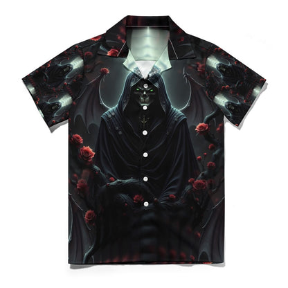 Midnight's Omen - Cuban Collar Shirt - A Dark and Mysterious Design